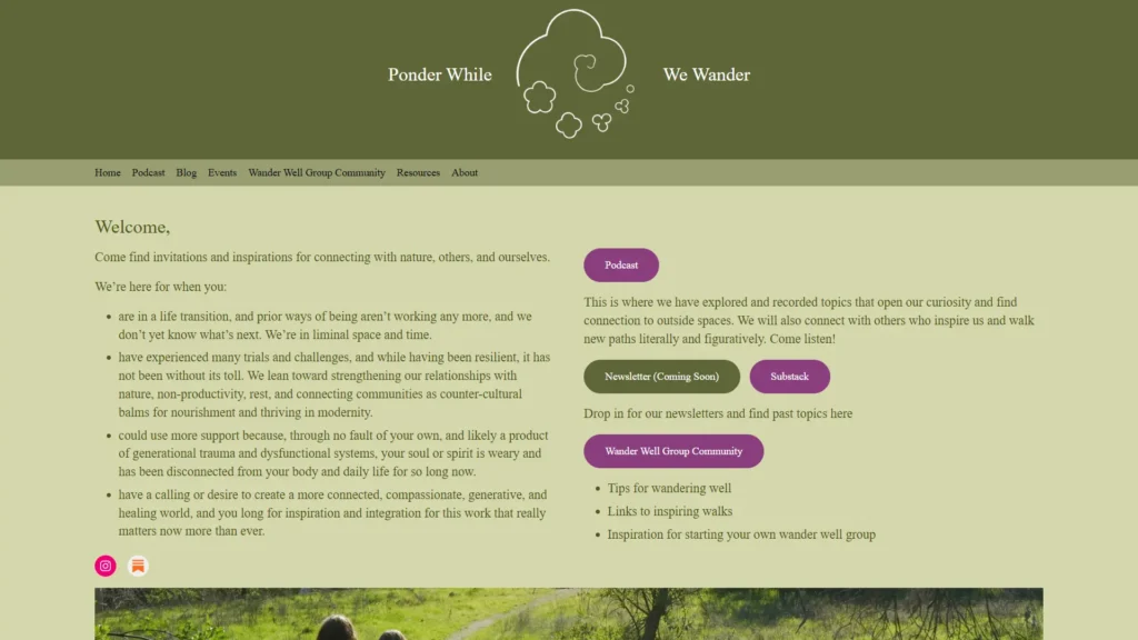 ponderwhilewewander.com website screenshot